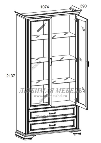 Шкаф с витриной Монако 2V2S сосна винтаж/дуб анкона (фото, вид 6)