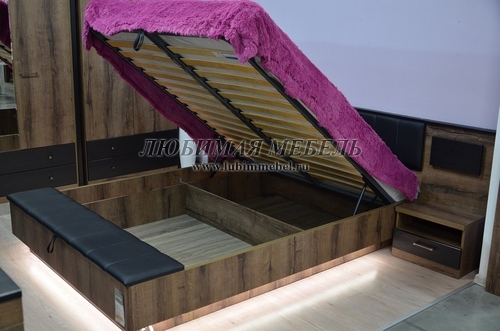 Кровать Джаггер 160M с подъемником дуб монастырский /черный (фото, вид 3)