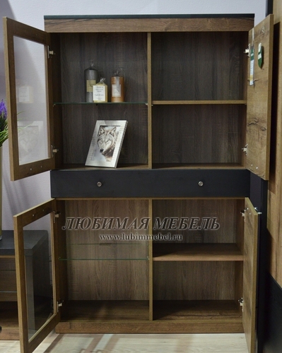 Шкаф с витриной Джаггер 2V2D1S дуб монастырский /черный (фото, вид 5)