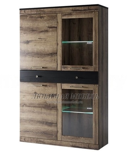 Шкаф с витриной Джаггер 2V2D1S дуб монастырский /черный (фото)